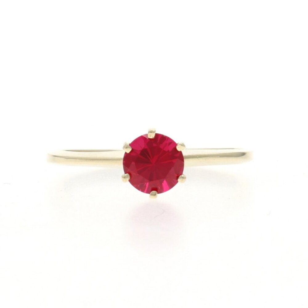 Yellow Gold Lab-Created Ruby Solitaire Ring - 10k… - image 1